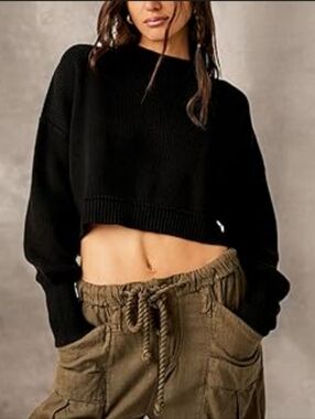 Free People Easy Street Crop Pullover Black Sweater